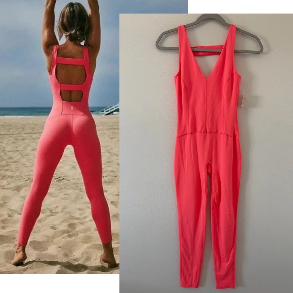 NWT- Free People FP Movement Never Better Strappy Back bodycon Jumpsuit Coral xs